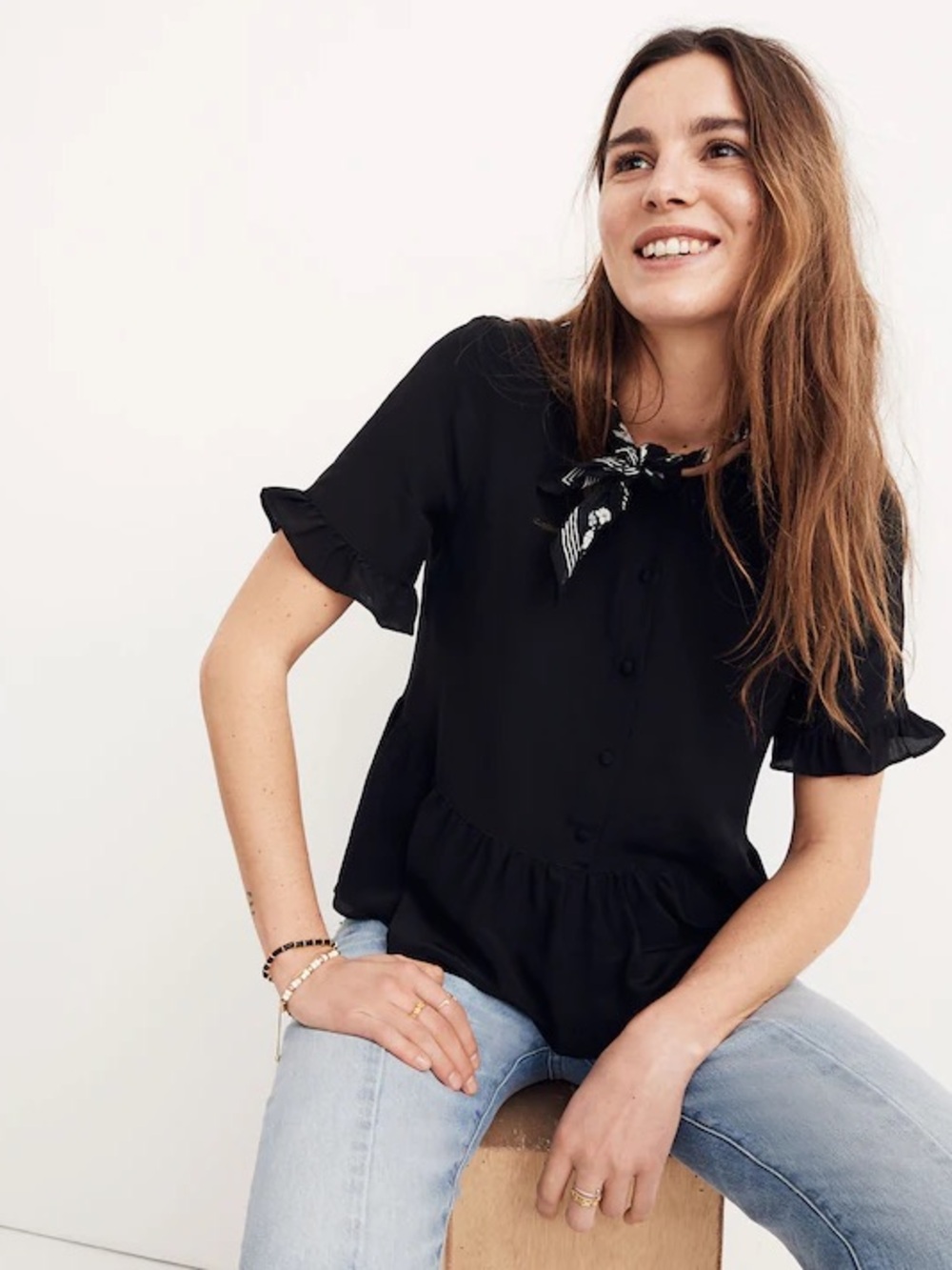 Madewell 100% Silk Ruffle Hem Top Size M Style H6703
